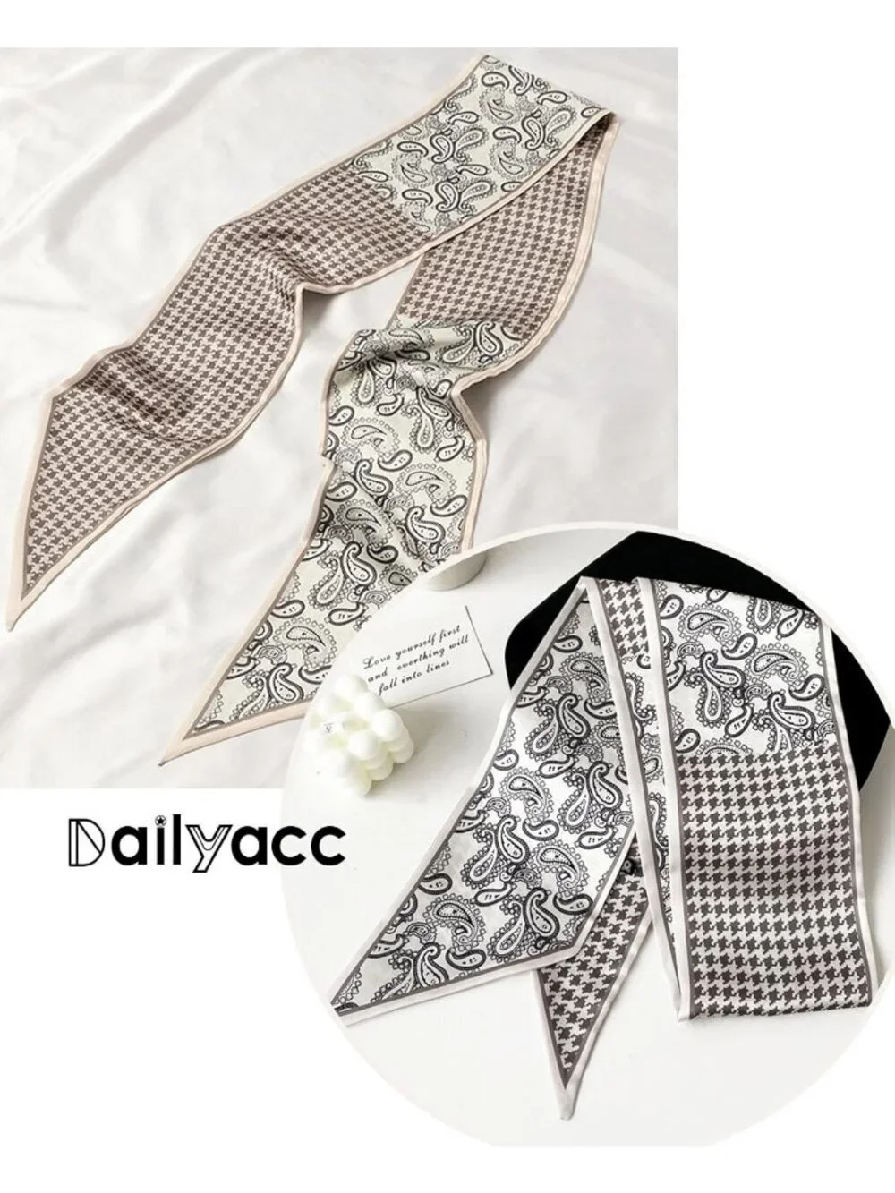 Women's Baige Grey Cashew Silky Satin Headscarf Wrap Lightweight Scarves Scarf
